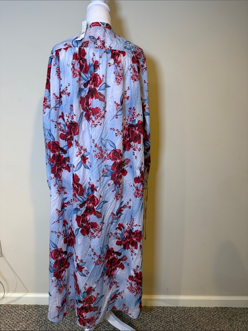 J. Crew Cotton voile Kaftan tunic dress  Sky Blue Maxi Dress Floral Print NWT M - Picture 7 of 12
